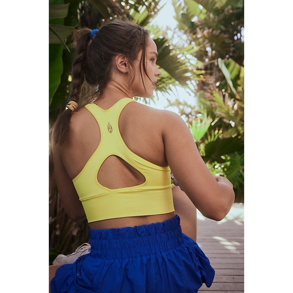Free People FP Movement Neon Yellow Green Racerback Sports Bra Circle Cut Out